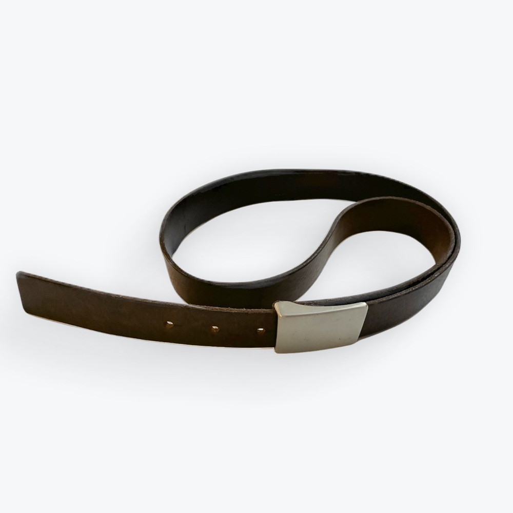 90s Eddie Bauer Brown Leather Belt Silver Buckle M/L